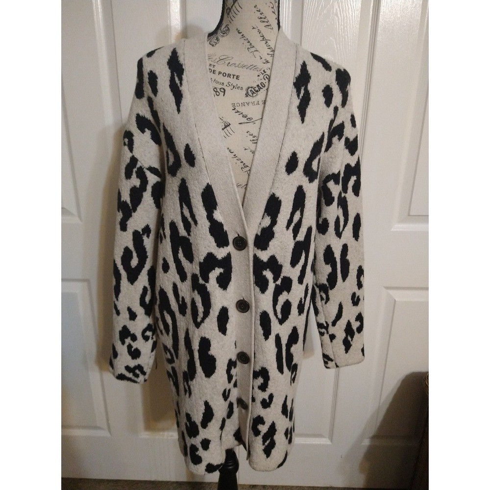 Something Navy leopard print button-up sweater ca… - image 3